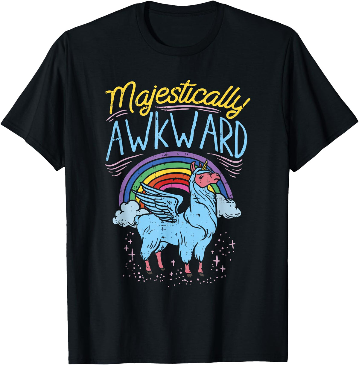 Llama Queen Birthday Party Gift Majestically Awkward Funny Llamacorn Llama Unicorn Rainbow T-Shirt - Black