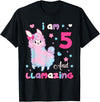 Llamazing Birthday Girl Llama Family BW Art Llama I Am Five and Llamazing 5 Years Old 5th Birthday Girl T-Shirt - Black