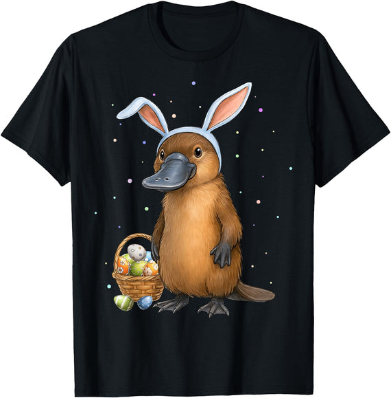 Platypus Animal Easter Rabbit Eggs Bunny Ears Cute T-Shirt in Black