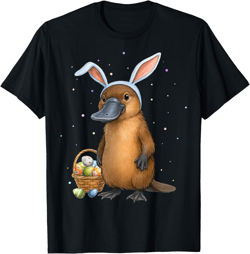 Platypus Animal Easter Rabbit Eggs Bunny Ears Cute T-Shirt in Black