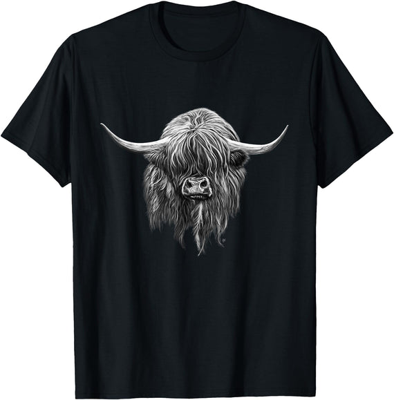 Scottish Highland Cows by brodyquixote Hamish The Scottish Highland Cow Portrait T-Shirt - Black