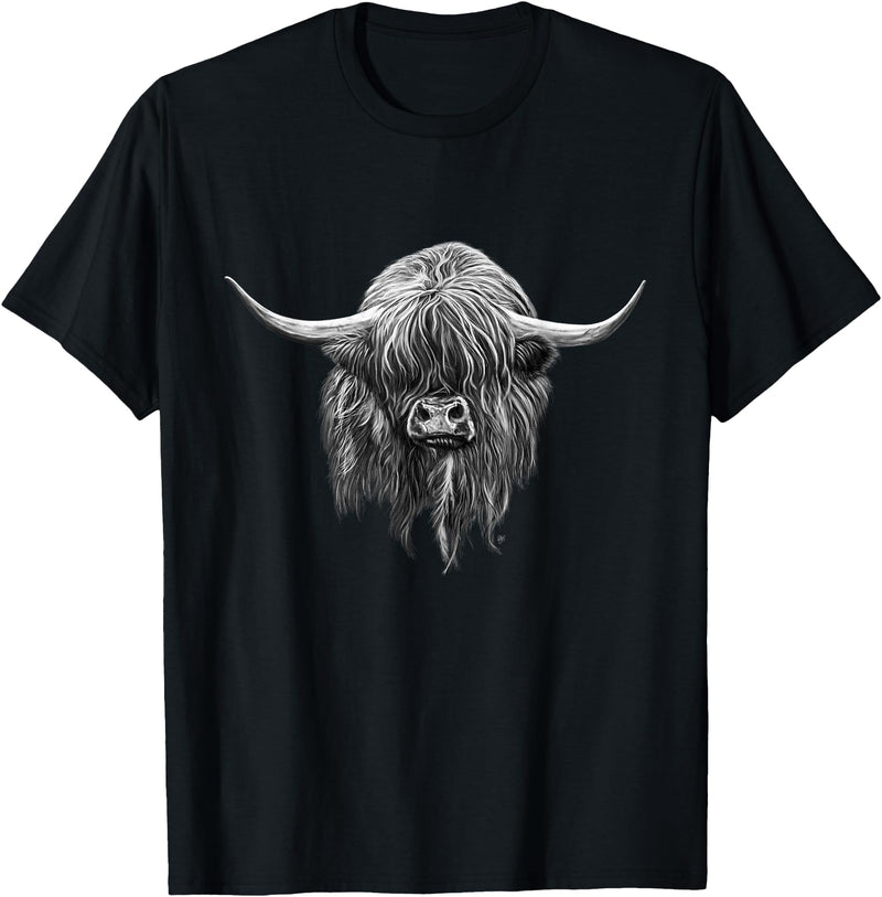 Scottish Highland Cows by brodyquixote Hamish The Scottish Highland Cow Portrait T-Shirt - Black