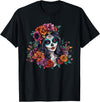 Sugar Skull Dia De Los Muertos Floral Skull Day of The Dead Sugar Skull Woman Floral Crown T-Shirt - Black