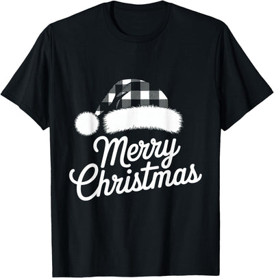 Cow Black and White Plaid Vibes Merry Christmas Buffalo T-Shirt