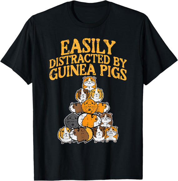Guinea Pig Shirts For Men Women Kids Gift Easily Distracted by Guinea Pigs Funny Cavy Men Women Kids T-Shirt - Black