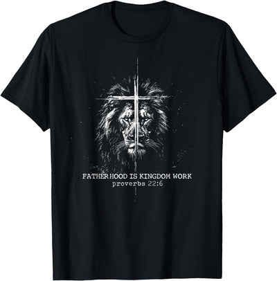 Fatherhood is Kingdom Work Retro Faith Based Lion Cross T-Shirt