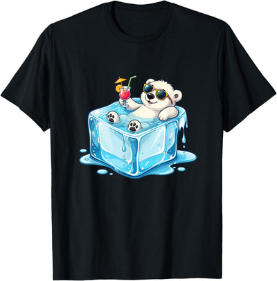 Lazy Polar Bear in Ice Cube Tropical Cocktail T-Shirt