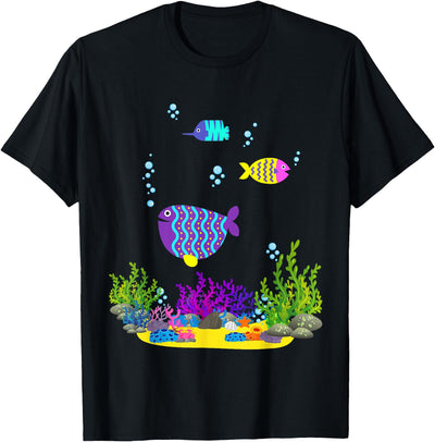 Hawaiian Triggerfish Coral Funny Tropical Fish Cartoon Art T-Shirt