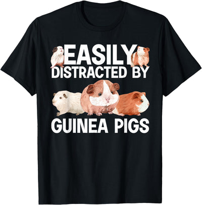 Easily Distracted by Guinea Pigs T-Shirt - Four Pigs, Bold Text