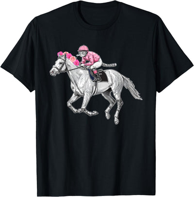 Racehorse and Cat Racer Derby Horse Racing Cat Jockey Funny Race Equestrian Humor T-Shirt