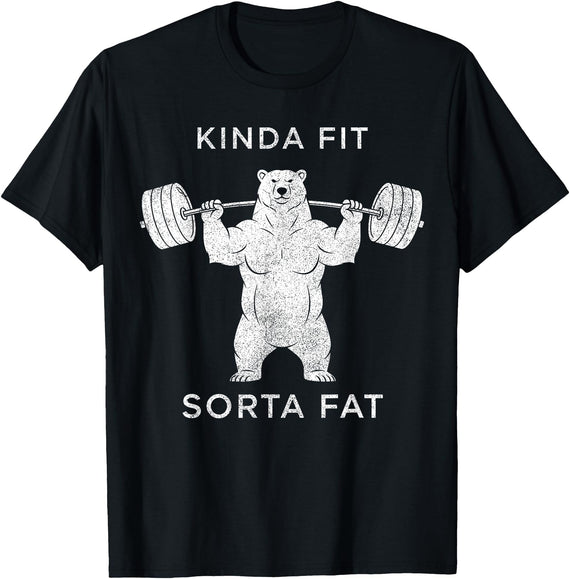 Polar Bear Funny Gym Guy Gifts Powerlifting Fat Guy Shirt, for Men Kinda Fit Sorta Fat Bear T-Shirt - Black