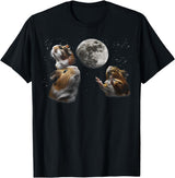 Funny Guinea Pig Lover Gifts 3 Guinea Pigs Moon Howling Funny Rodent For Men, Women, Kid T-Shirt - Black