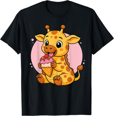 Giraffe Eating Ice Cream Graphic Boys Girls Giraffe Lover T-Shirt