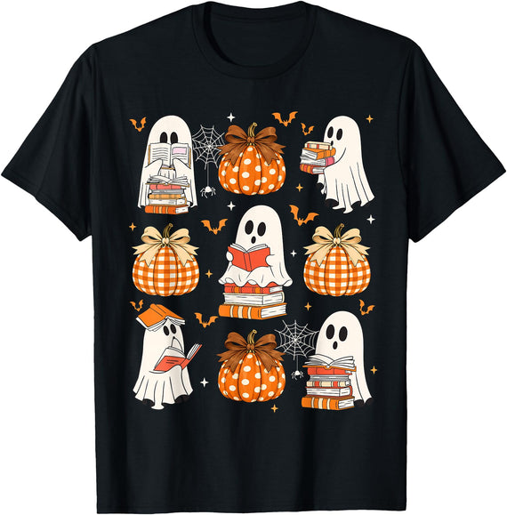 Halloween.HUG Funny Ghost Book Reading Halloween Books Lover Teacher Kids T-Shirt - Black