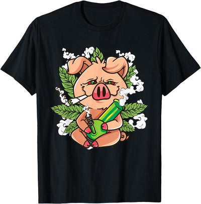 Pig Lover Pig Smoking Joint Holding Weed Bong Pig Marijuana T-Shirt
