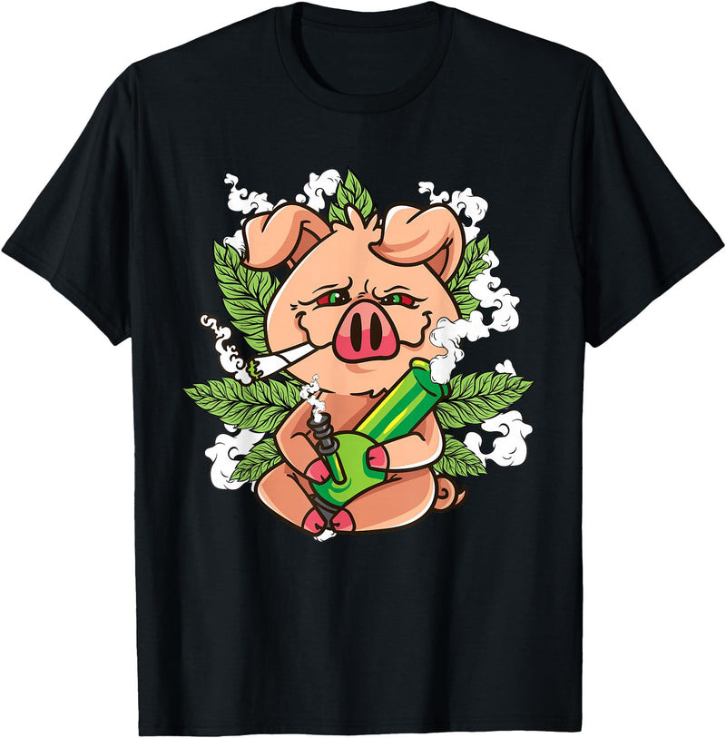 Weed Lover Gifts Funny Pot Smoker Gifts Pig Lover Pig Smoking Joint Holding Weed Bong Pig Marijuana T-Shirt - Black