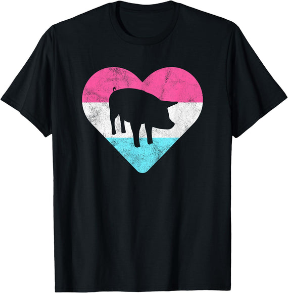 Retro Vintage Animal and Pet Gifts Retro Vintage Pig Gift for Women or Girls T-Shirt - Black