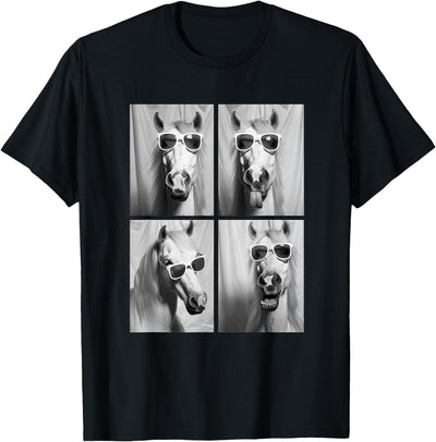 Funny Animal Photography Clothing Co. Cute Horses with Sunglasses Hipster Photo Booth Memes T-Shirt