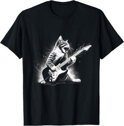 Funny Cat Rock Music Rock Cat Playing Guitar Funny Cat T-Shirt