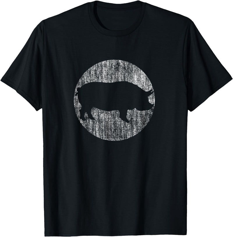 Vintage Pig Shirts - Distressed Pig Animal Print T-Shirt - Unisex-Adults & Kids - Black - Small - Short Sleeve - Classic Fit - Black