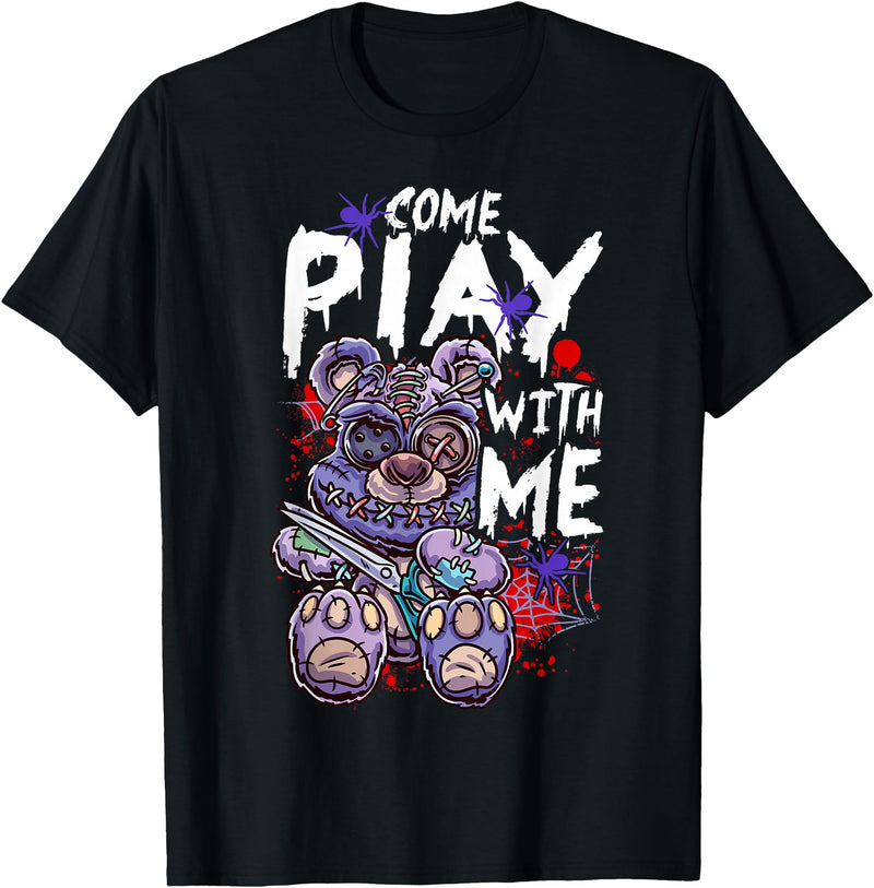 Halloween Gifts & Halloween Shirts by NLTS Scary Killer Teddy Bear Pastel Goth Style Creepy Kawaii T-Shirt - Black