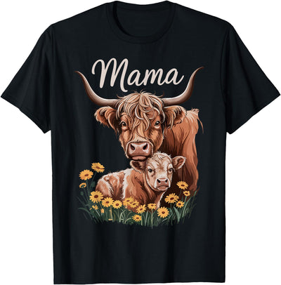 Mothers Day Matching Mom Daughter Highland Cow Cute Mama T-Shirt