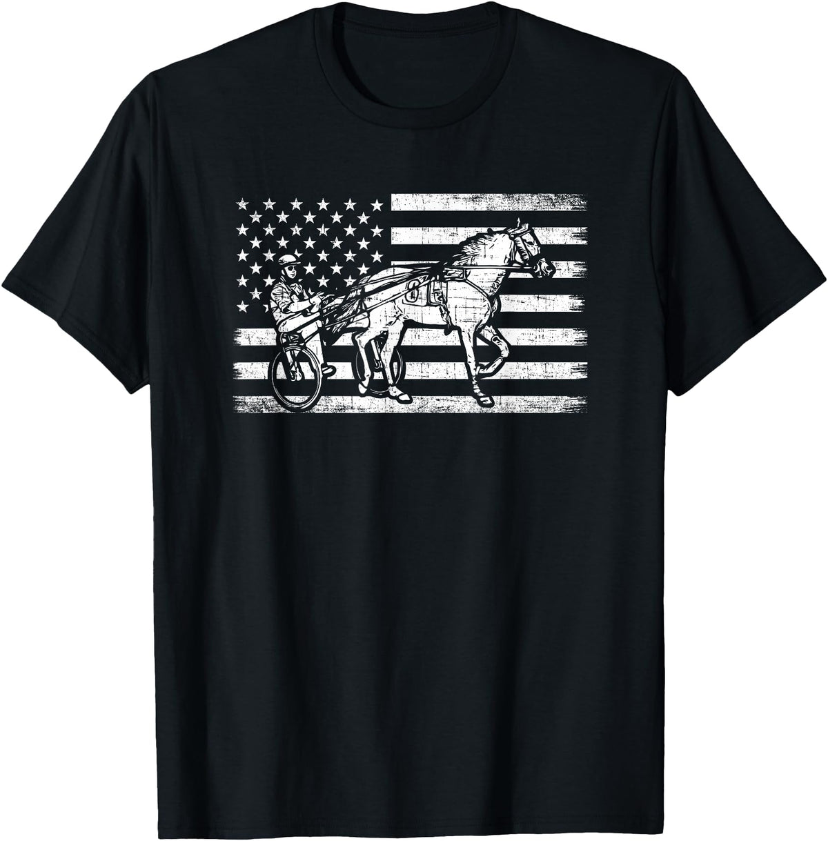horse racing gifts Harness racing american flag, horse harness racing T-Shirt - Black