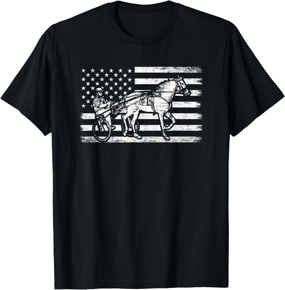 horse racing gifts Harness racing american flag, horse harness racing T-Shirt - Black
