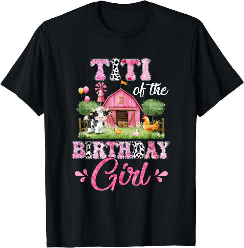 Cow First Birthday Girl Family Titi Of The Birthday Girl 1St Birthday Cow Farm Family T-Shirt - Black