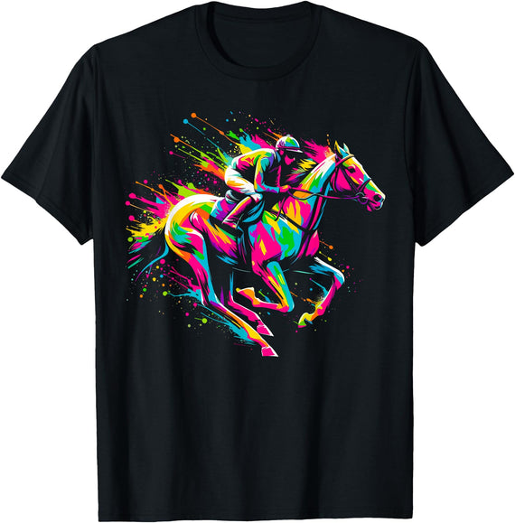 Funny Horse Racing Horse Racing Colorful Horse and Derby T-Shirt - Black