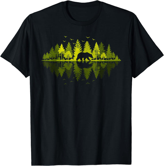 Outdoor Tree Tee Trees Reflection Wildlife Nature Animal Bear Outdoor T-Shirt - Black