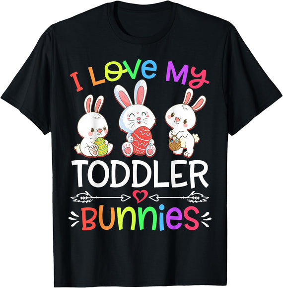 Funny I Love My Toddler Bunnies Teacher Easter Bunny Egg T-Shirt in Black