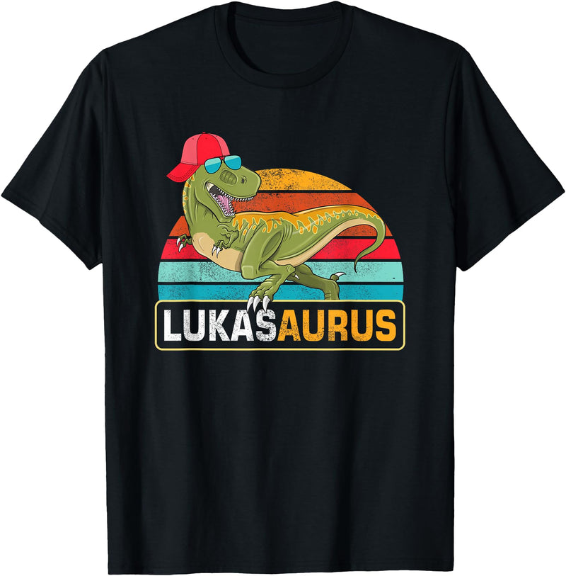Lukas Name Gifts Boy Named Lukas Lukas Saurus Dinosaur Boy Lukas Name T-Shirt - Black