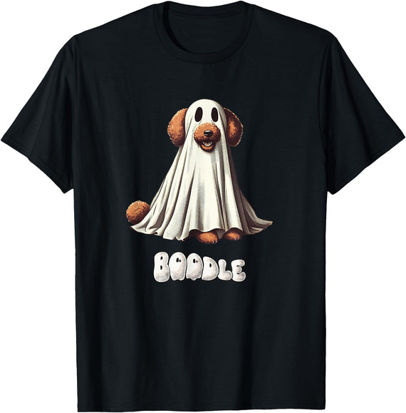 MonsterMuttz Funny Boodle Brown Poodle Halloween Ghost, Spooky Dog Mom T-Shirt - Black