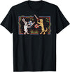 Medieval Rabbit & Dog Sword Fighting Cute Vintage Retro T-Shirt in Black