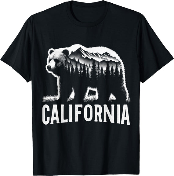 Golden Wilds - Adventure & Nature Apparel California Grizzly Bear Tee Mountain Nature Inspired Outdoor T-Shirt - Black