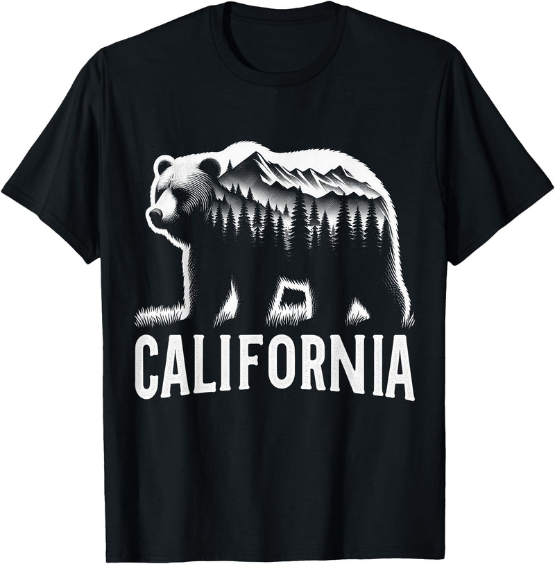 Golden Wilds - Adventure & Nature Apparel California Grizzly Bear Tee Mountain Nature Inspired Outdoor T-Shirt - Black