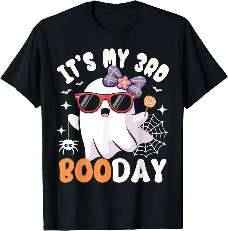 3rd Birthday Girls Halloween Costume Gifts & Tees. Funny Halloween Birthday Ghost, It's My 3rd Boo Day Girls T-Shirt - Black