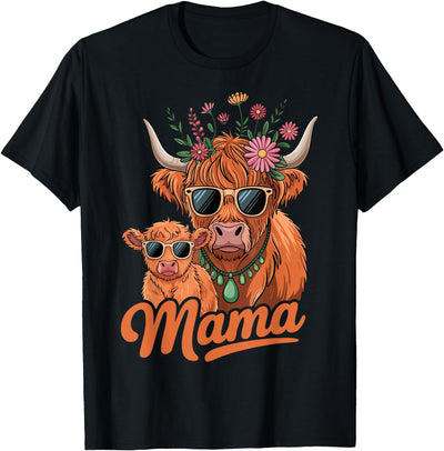 Scottish Farm Matching Mom Daughter Highland Cow Mama Mom T-Shirt