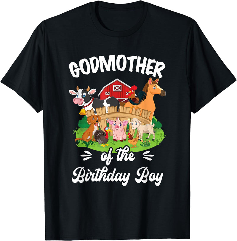 Vintage Retro Birthday Godmother Of The Birthday Boy Party Cow Farm 1St Birthday T-Shirt - Black