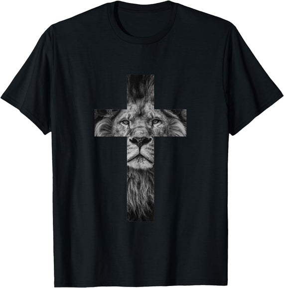Christian Faith Gift Ideas Lion Cross King Lord Jesus Bible Judah T-Shirt - Black
