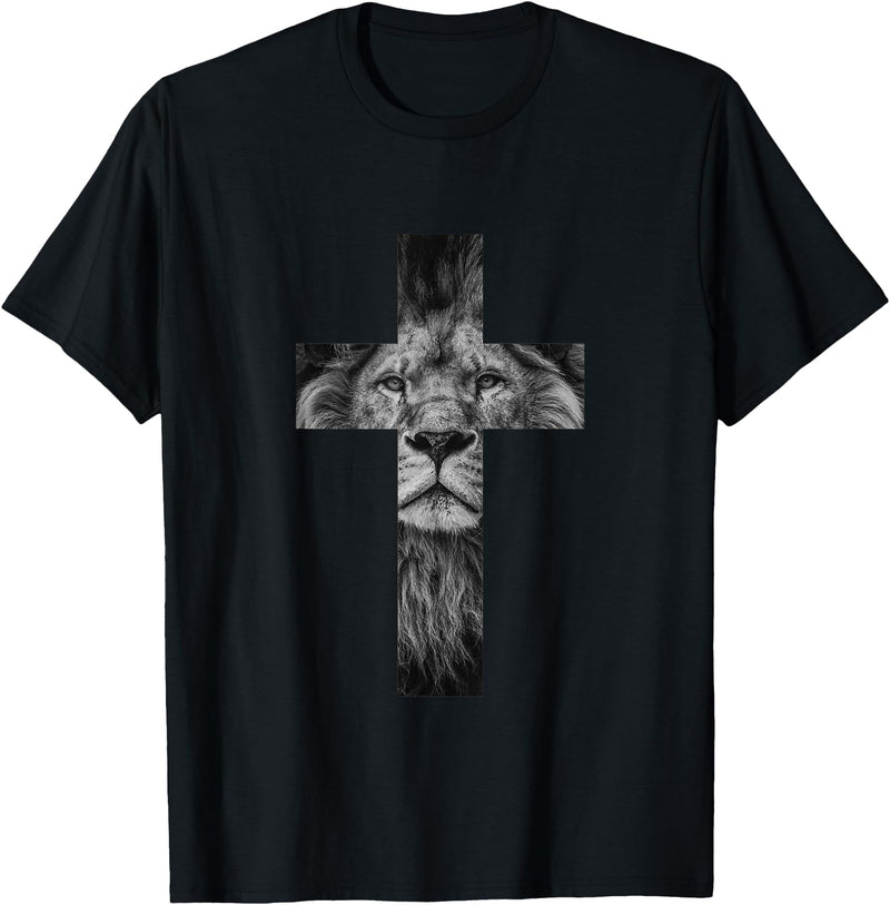 Christian Faith Gift Ideas Lion Cross King Lord Jesus Bible Judah T-Shirt - Black