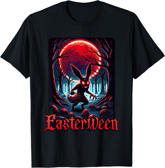 Scary Haunted Easterween Bloody Bunny Easter Rabbit Lover T-Shirt in Black