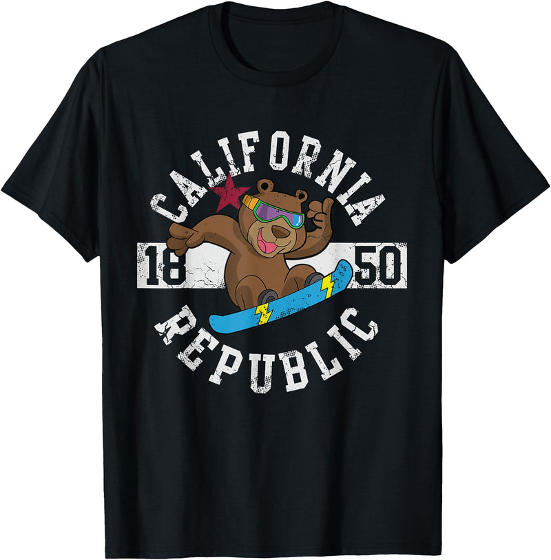 California Gift Kids Boys Girls Men Women Mom Dad California Republic Bear Snowboarder Snowboarding Snowboard T-Shirt - Black