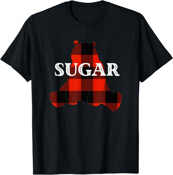 Buffalo Plaid Bear Designs Sugar Nickname Bear Buffalo Plaid Design T-Shirt - Black