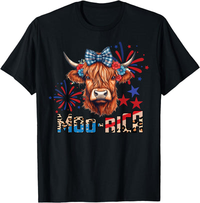 Fourth of July Highland Cow Lovers America Costume Moo Rica T-Shirt