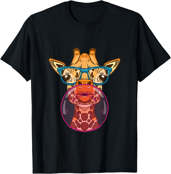 BoredKoalas Giraffe Giraffe Glases Bubblegum Funny Animal Chewing Gum Girls T-Shirt - Black