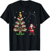Fishermans Christmas Pajama Gift Tree Lights Merry Fishmas T-Shirt - Black