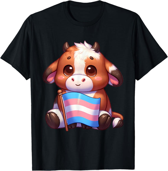 Cow Pride Month Gifts and Apparel Transgender Cow Trans Pride Flag Animal LGBTQ T-Shirt - Black