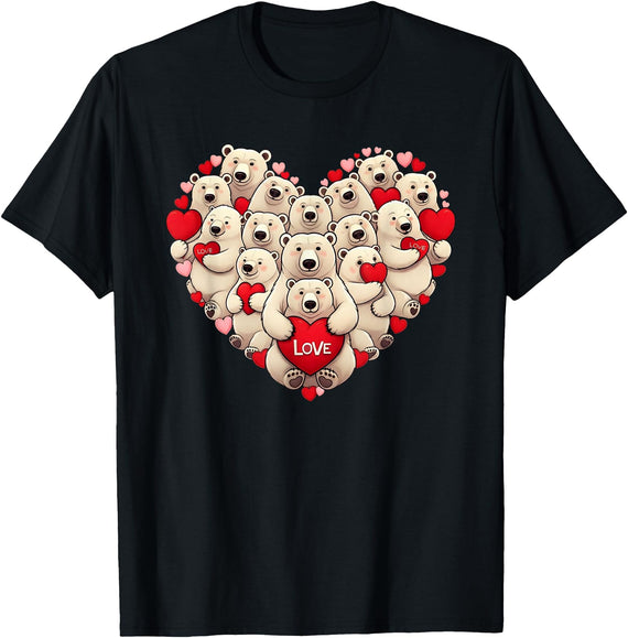 Cute Polar Bear Lovers Valentine Costume Women Men Funny Polar Bear Heart Valentine Polar Bear Womens Mens Kids T-Shirt - Black